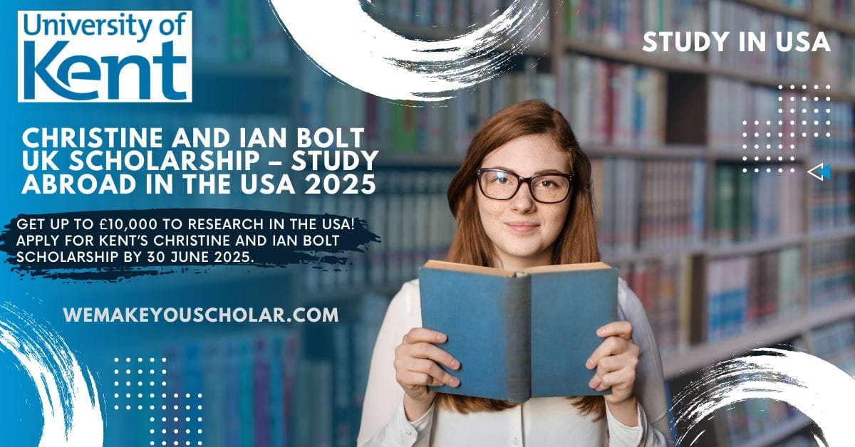 Postgraduate student reading in a library, representing UK-USA academic exchange for Christine and Ian Bolt Scholarship 2025.