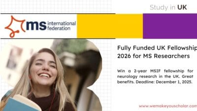 MS researchers young McDonald Fellowships 2026 UK in a world-class university lab working on multiple sclerosis treatments