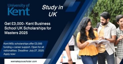 Kent Business School UK Dean's Excellence Scholarship 2025 – International and UK students, £3,000 award opportunity