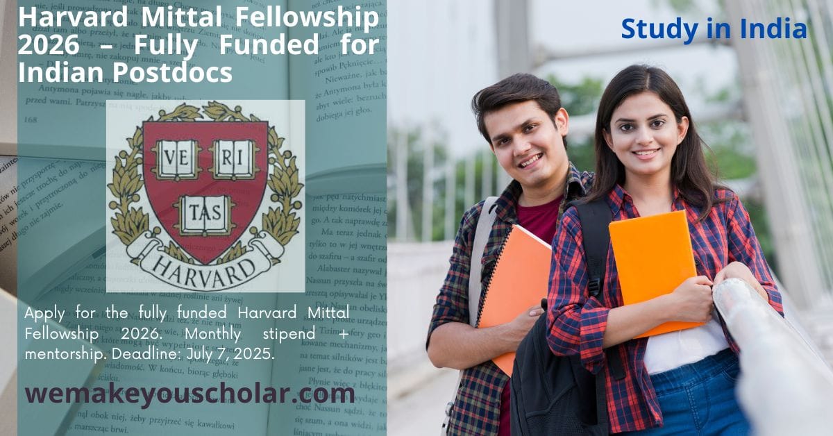 Postdoctoral researcher with publications in an academic setting, as a representative of Harvard's Mittal India Fellowship 2026.