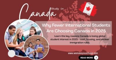 International students in front of a Canadian university campus in 2025