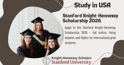 International graduate students at Stanford University celebrating after they received the Knight-Hennessy Scholarship 2026 award