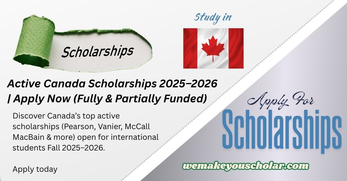 Active scholarships in Canada 2025–2026 for international students