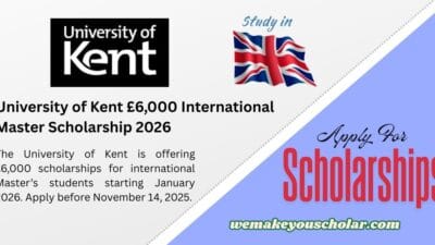 University of Kent £6,000 International Master Scholarship 2026
