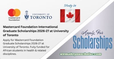 Mastercard Foundation Graduate Scholarships University of Toronto 2026-27
