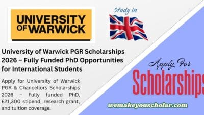 University of Warwick PGR Scholarships 2026 for international students
